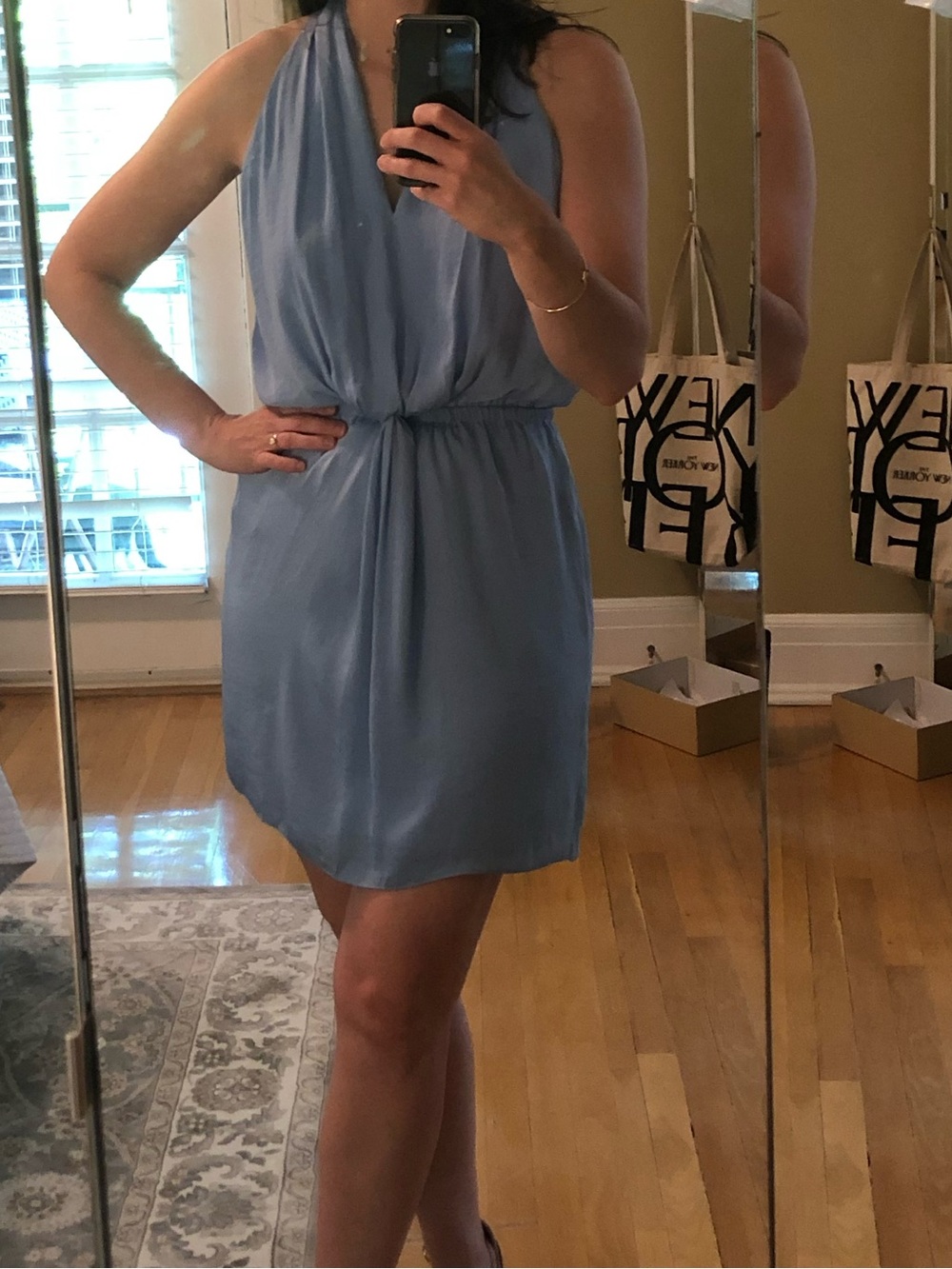 Sleeveless Light Blue Twist-Waist Party Dress